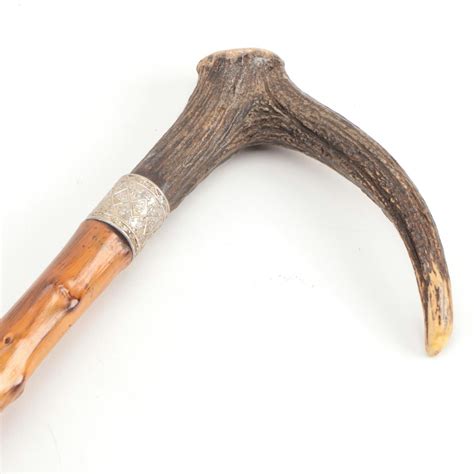 Thorn Wood Gentlemans Walking Stick With Stag Antler Handle Early