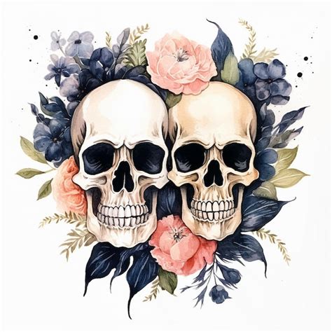 Premium Photo Floral Skulls Watercolor Clipart