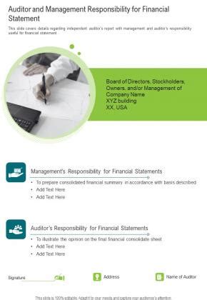 Auditor And Management Responsibility For Financial Statement One Pager