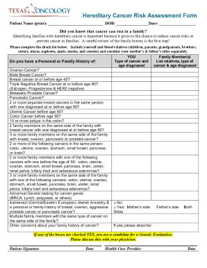 Fillable Online Hereditary Cancer Risk Assessment Form Texas Oncology