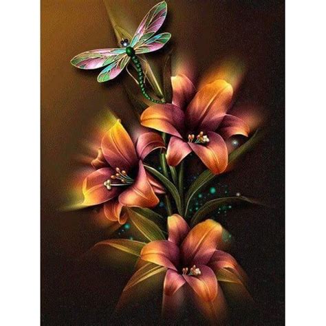 Flowers And Dragonfly Diamond Painting Kit Diy Diamond Art Home