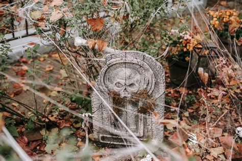 Decorations for Halloween with gravestone and web · Free Stock Photo