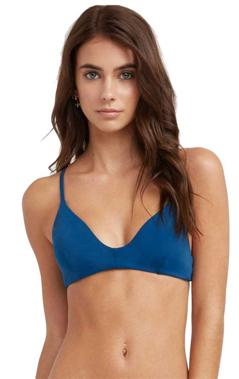 Rvca Solid Cross Back Bikini Top Poseidon Blue