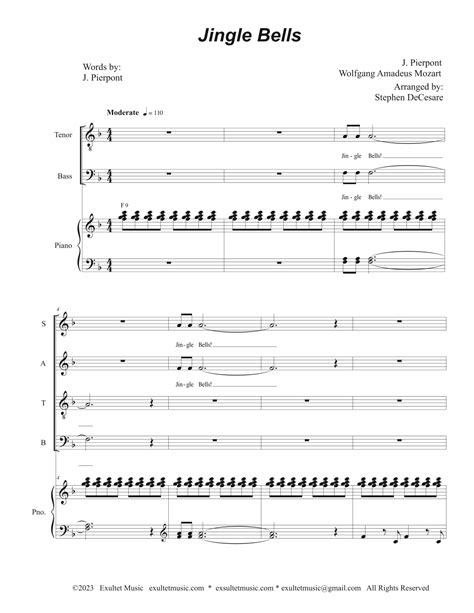 Jingle Bells Vocal Quartet Satb Arr Stephen Decesare Sheet