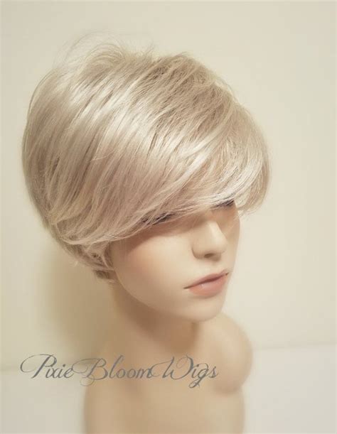 Pixie Wig Platinum Blonde Short Wig Angled Wig By PixieBloomWigs