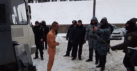 Ukrainian Police In Kiev Make Naked Protester Stand In Snow World News Mirror Online