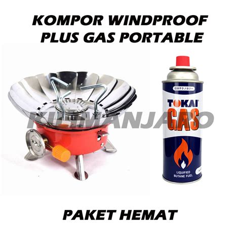 Jual Paket Kompor Windproof Plus Gas Portable Kompor Camping Gas