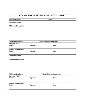 Fillable Online Corrective Action Plan Milestone Sheet Fillable Form