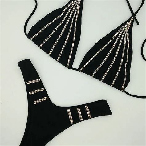 2018 glänzende Halter Bandage Bikini Set Pailletten Badeanzug Push Up