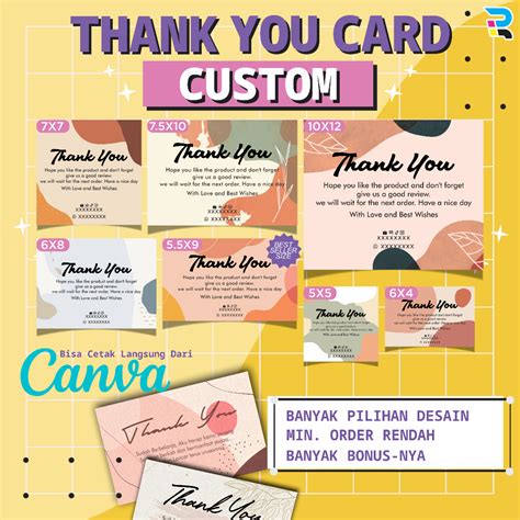 Jual Thank You Card Custom 2 Sisi 1 Sisi Aesthetic Olshop Kartu Ucapan Terima Kasih Wedding