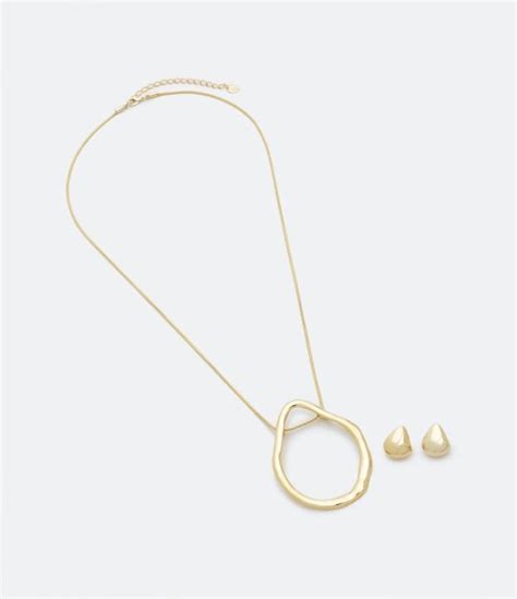 Conjunto De Colar E Brincos Em Formato De Gota Org Nica Dourado