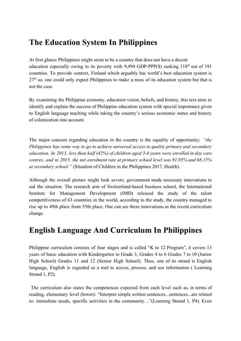 PDF The Education System In Philippines