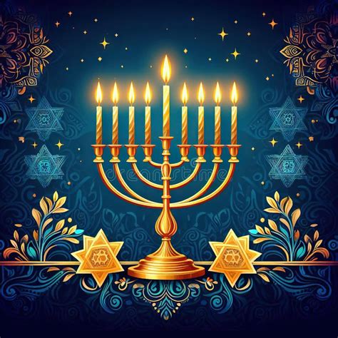 Happy Hanukkah Golden Menorah Jewish Holiday Hanukkah Greeting Card