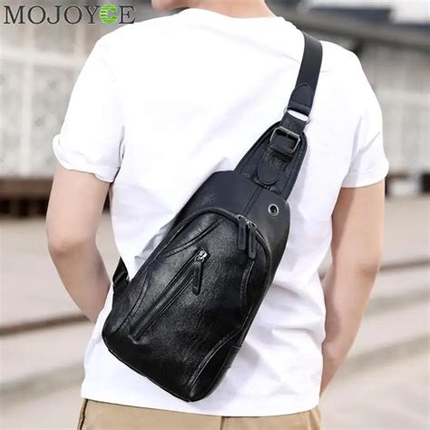 Anti Theft Men Sling Messenger Bags PU Leather Chest Pack Casual Men S