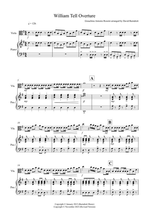 William Tell Overture For Viola And Piano Arr David Burndrett Sheet