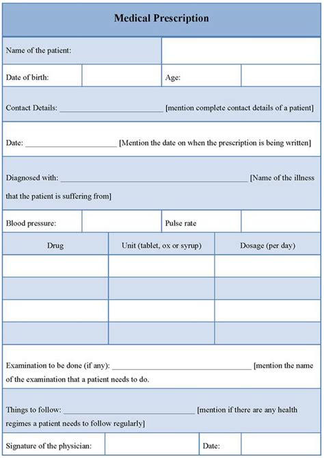 Blank Prescription Form Printable Printable Forms Free Online