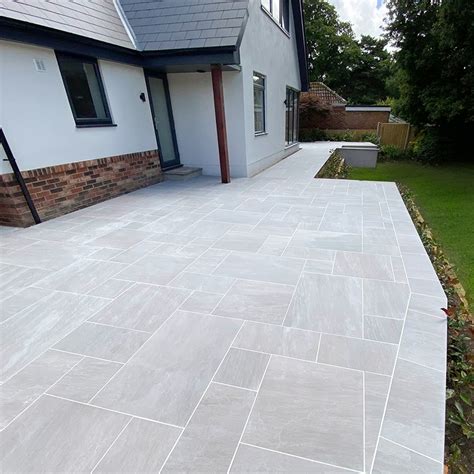 Kandla Grey Natural Porcelain Paving Slabs Mixed Size