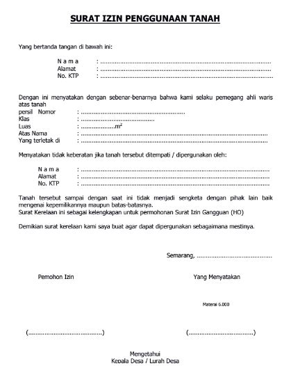 Contoh Surat Izin Penggunaan Tanah Homecare