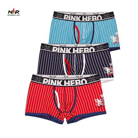 Pink Hero Men Underwear Boxers Cotton Stripes Sexy Men Boxer Underwear