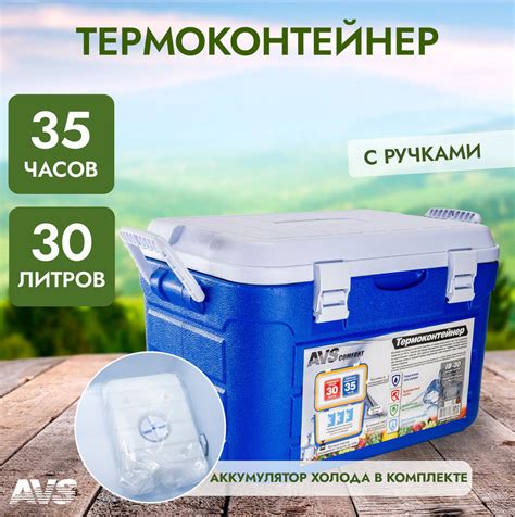 Термоконтейнер AVS, синий, белый, держит температуру 35 ч - купить по ...
