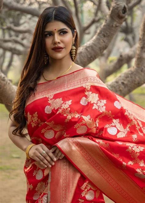 Absolute Red And Gold Banarasi Saree Sarees By Muhurat