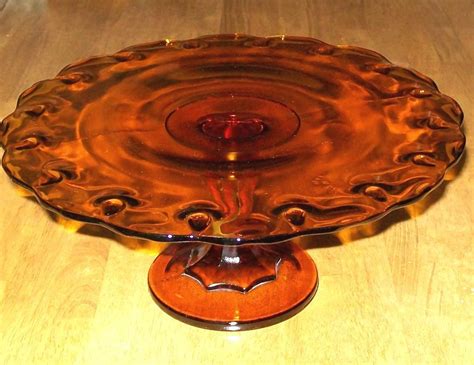 Vintage 50s 60s Indiana Glass Amber Teardrop Pattern Cake Plate Stand Cake Plates Stand