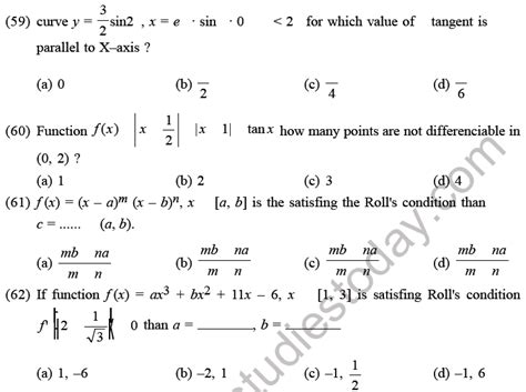 Jee Mathematics Application Of Derivatives Mcqs Set D Multiple Choice