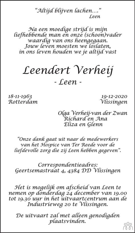 Leendert Leen Verheij Overlijdensbericht En Condoleances