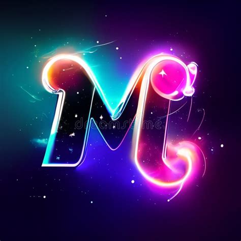 Neon Letter M Vector Illustration Glowing Neon Font Stock