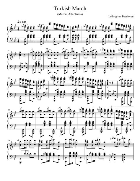 Turkish March Sheet Music For Piano Solo