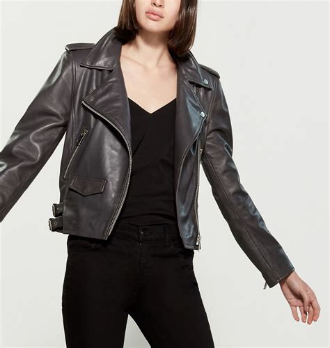 Women's Dark Grey Leather Moto Jacket - Maker of Jacket