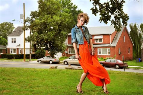 Girl With Long Blonde Curly Hair In Short Dress Stock Image Image Of House Attractive 71040913