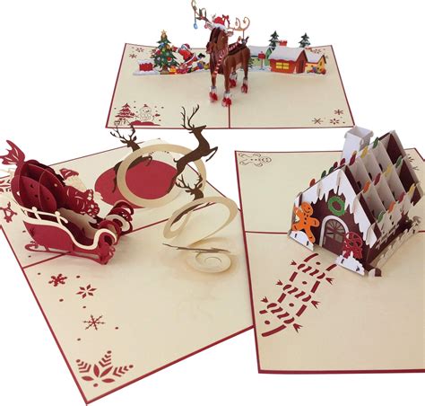 Pop Up Christmas Cards Set 3 Pack By Devine Popup Cards Greeting