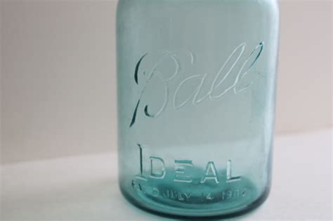 Ball Mason Jar W 1908 Patent Date Antique Aqua Blue Glass Canning Jar