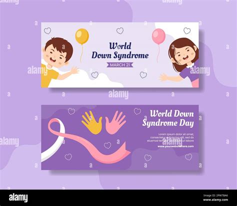 World Down Syndrome Day Horizontal Banner Flat Cartoon Hand Drawn