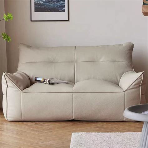 Bean Bag Chair Top Faux Leather 2 Seat Bean Bag Sofa Cover No Filler Beanbag Couch