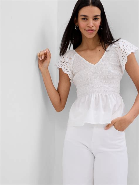 Ruffle Sleeve Smocked Peplum Top Gap