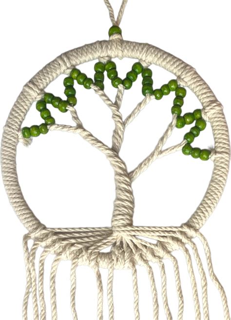 Macrame Dromenvanger Tree Of Life Levensboom Natural Met Houten