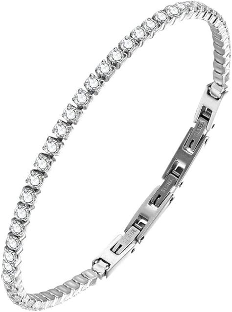 Aichva Stainless Steel Diamond Cut Cubic Zirconia Tennis Bracelet Women