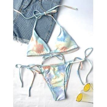 Emmiol Free Shipping Fancy Tie Dye Halter Bikini Set Blue S In