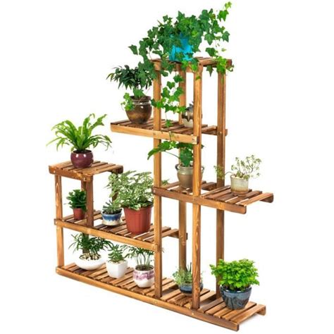 Cikonielf Support De Plante En Bois Multi Niveaux En Bois Support De