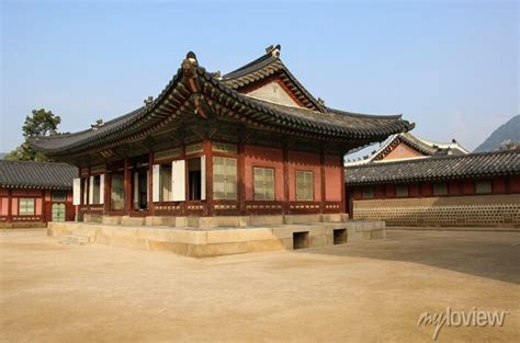 Traditional Korean Architecture At Gyeongbokgung Palace In Seoul Wall