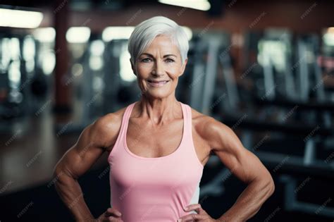 Premium Photo A Fitness Older Woman Posing For A Photo In The Gym