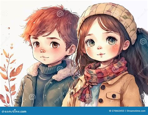 Portrait of Anime Teens, Boy and Girl, Printable Watercolor Painting ...