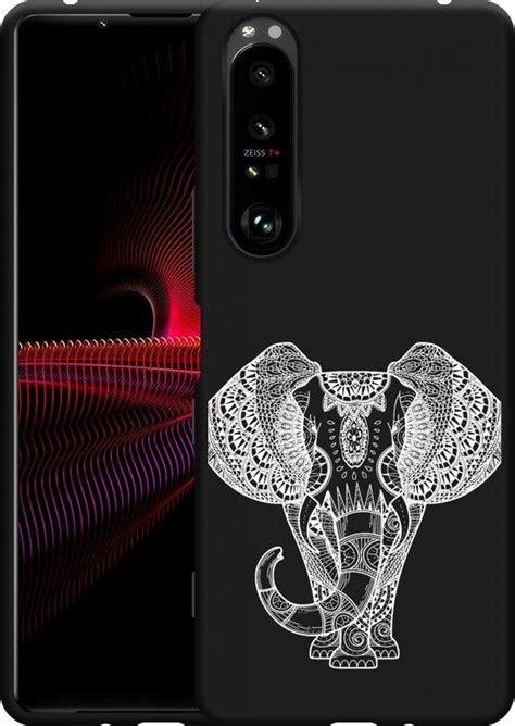 Sony Xperia 1 III Hoesje Zwart Elephant Mandala White Designed By Cazy