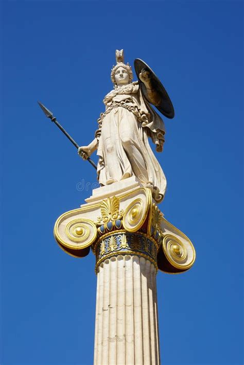 Athena Statue At Main Entrance Of The Academy Of Athens Greece Stock