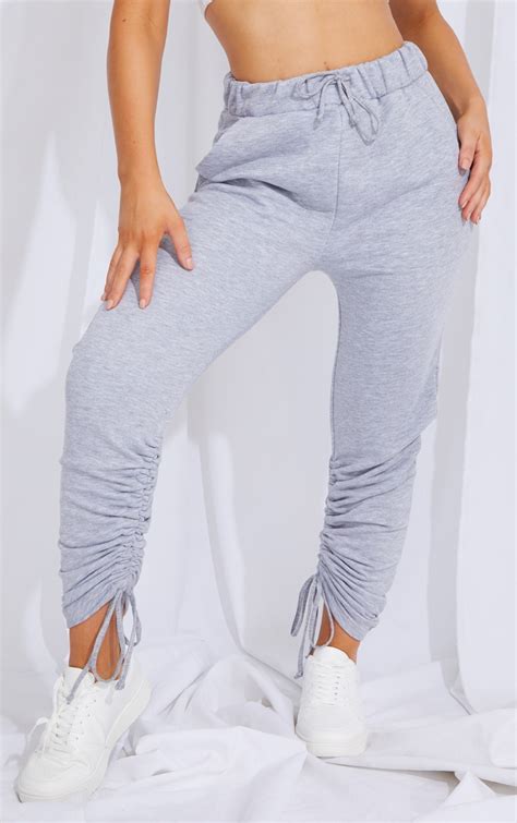 Grey Ruched Leg Sweatpants Pants Prettylittlething Usa