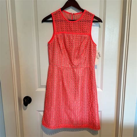 Shoshanna Dresses Nwt Bright Pink Eyelet With Nude Silk Underlay