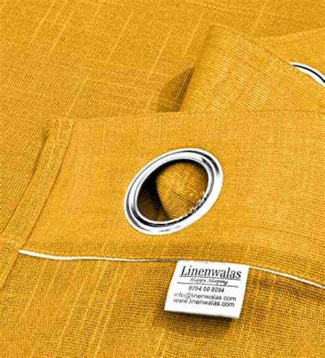 Buy Yellow Linen Semisheer 5 Feet Eyelet Curtain Set Of 2 By