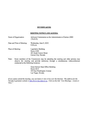 Revised Meeting Notice And Agenda Name Of Organization Leg State